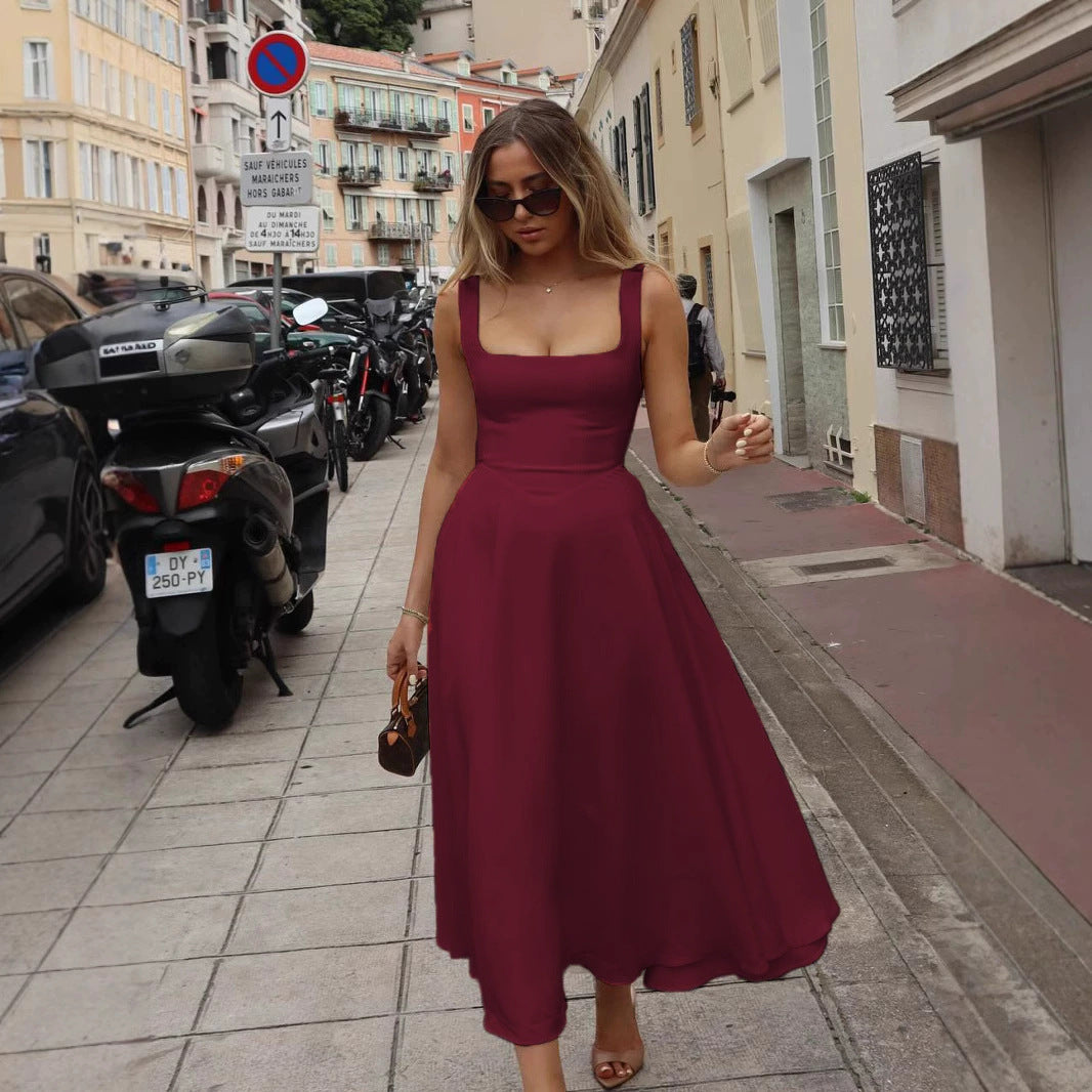 Damen Elegantes Maxikleid mit traumhaftem A-Linien Schnitt und schickem Quadrat-Ausschnitt EB