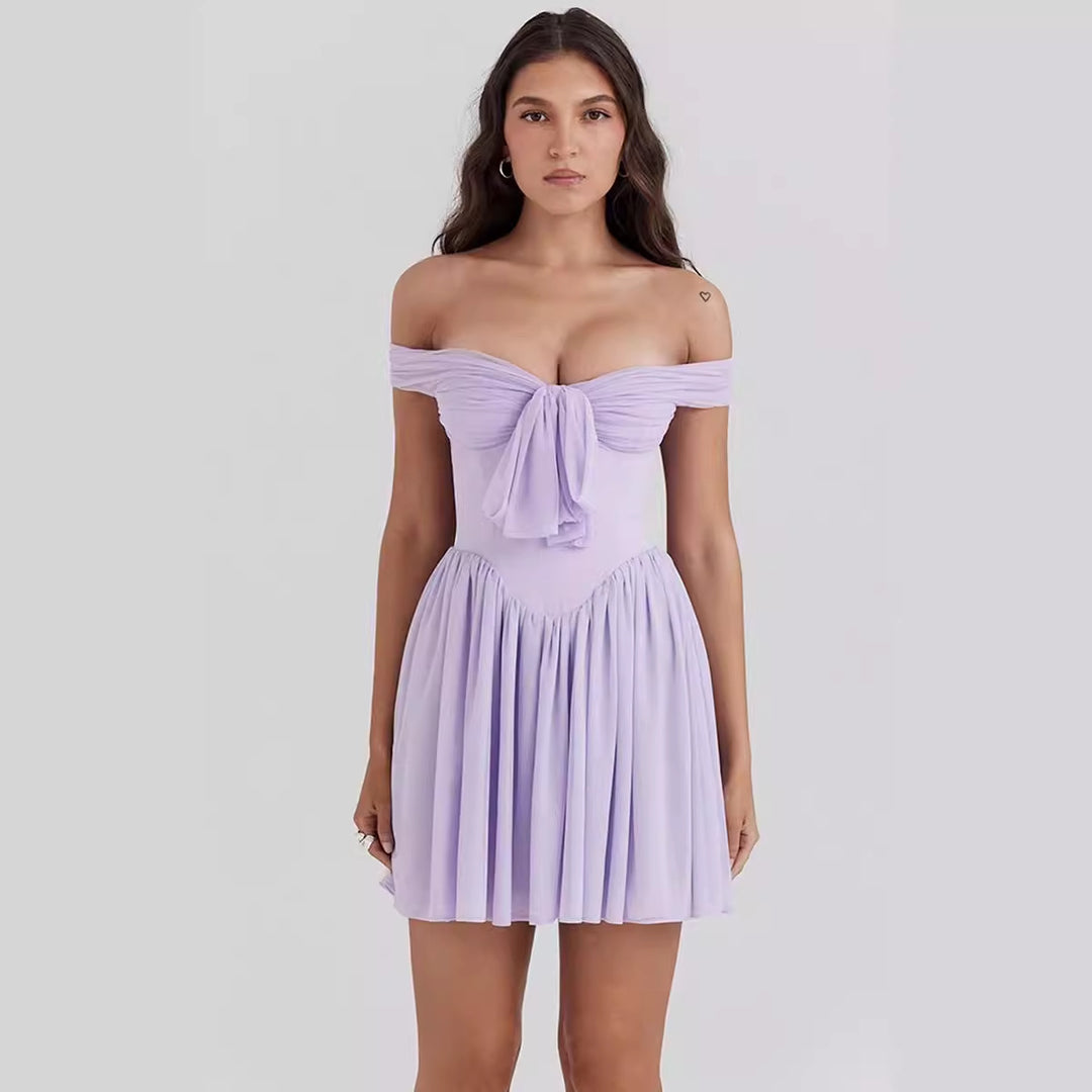 Damen Off-Shoulder Cocktailkleid mit dekorativem Haarschmuck EB