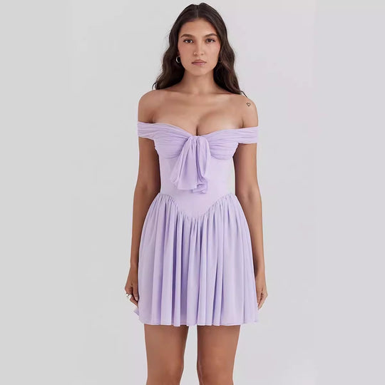 Damen Off-Shoulder Cocktailkleid mit dekorativem Haarschmuck EB
