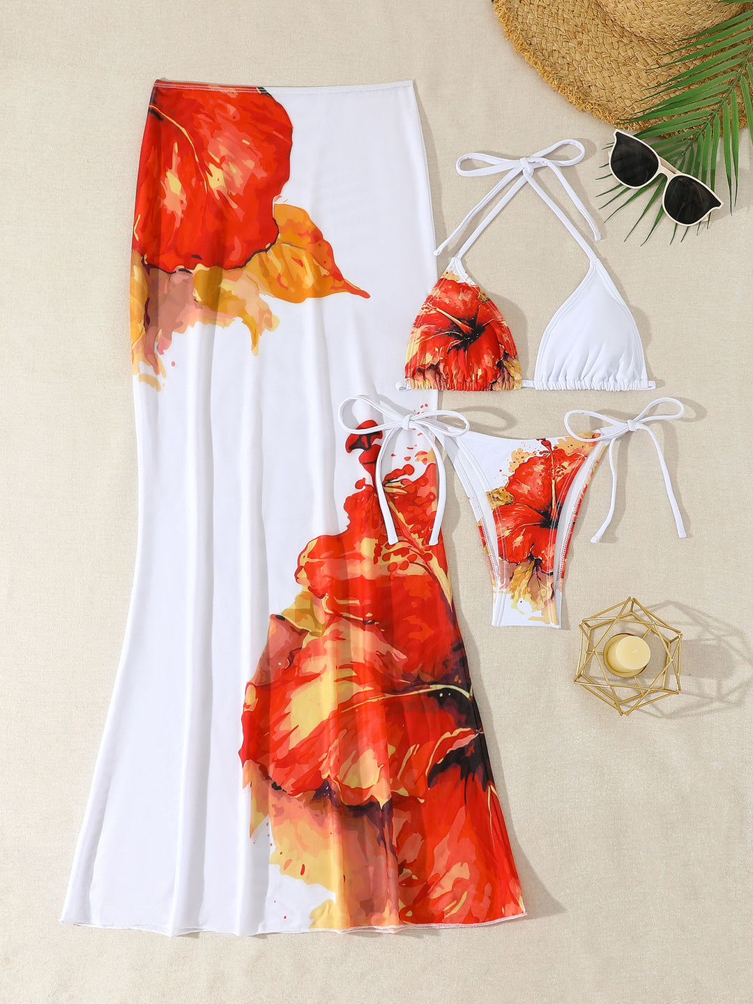 Damen Strandkleid mit blühendem Bikini-Set EB
