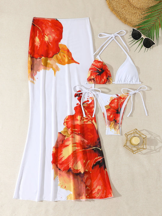 Damen Strandkleid mit blühendem Bikini-Set EB