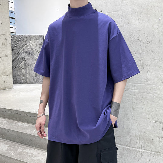 Herren nan oversized Rollkragen-T-Shirt mit halblangen Ärmeln und lässiger Boxy-Passform EB