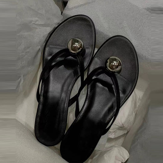 Damen Zehentrenner-Sandalen mit elegantem Goldakzent und weichem Fußbett EB