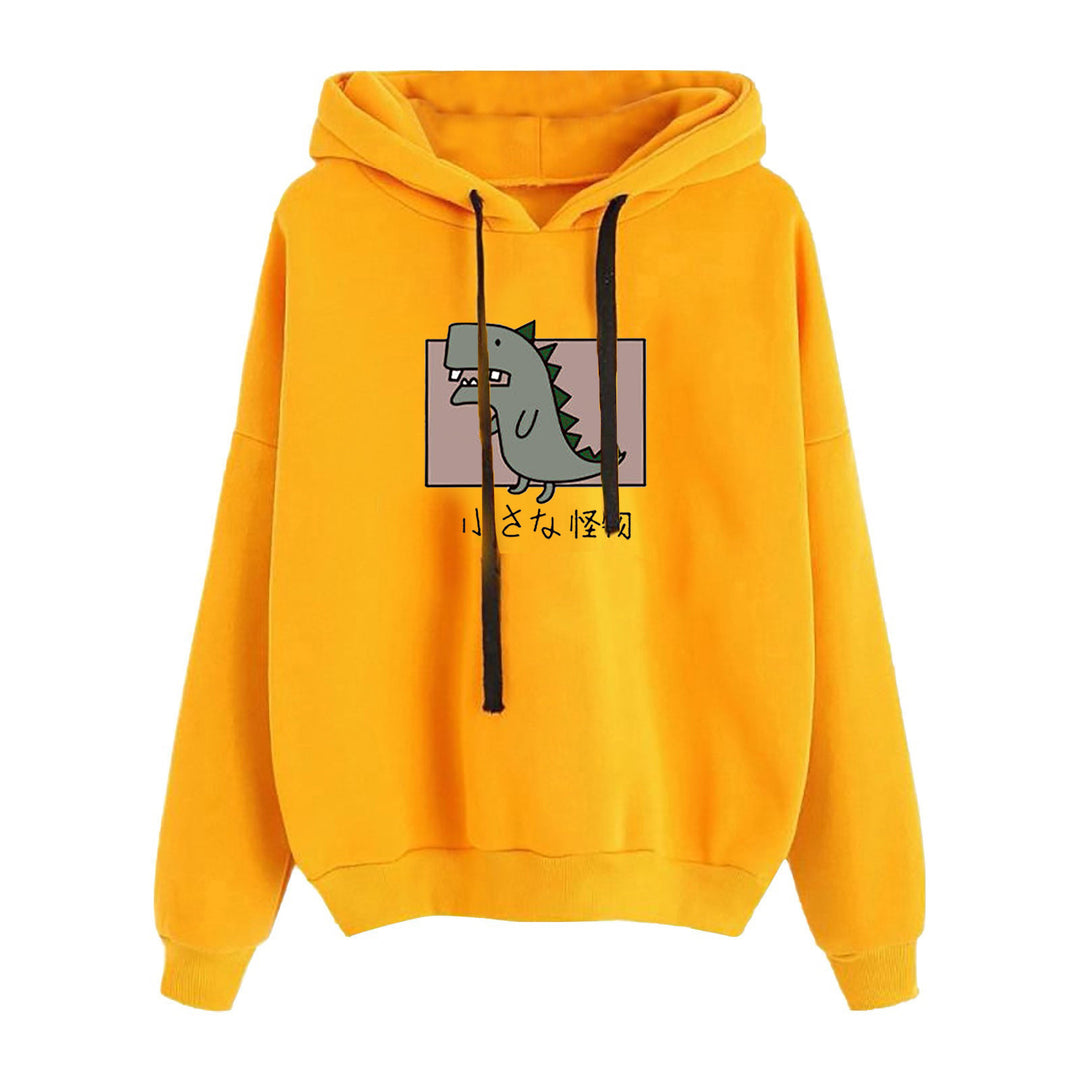 Damen nan kurz geschnittener Cropped-Kapuzenpullover mit niedlicher Frosch-Illustration und verstellbarer Kapuze EB