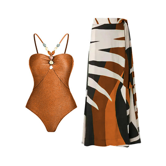 Damen Bandeau-Badeanzug mit asymmetrischem Rock EB
