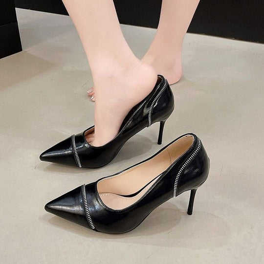 Damen elegante Slingback-Pumps mit dekorativem Reißverschluss EB
