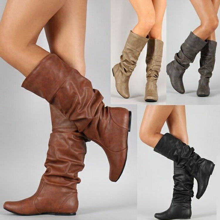 Damen nan lässige Slouch-Stiefel mit weichem Schaft, gerafftem Design und flacher Komfortsohle EB