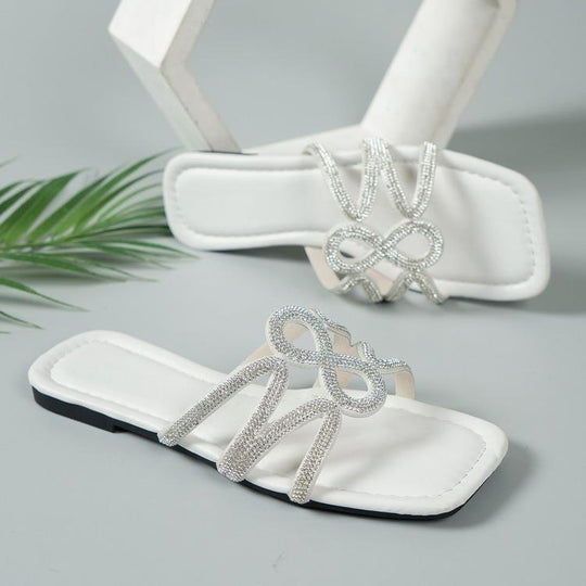 Damen Glitzernde Zehentrenner-Sandalen mit eleganter Schleifenverzierung EB