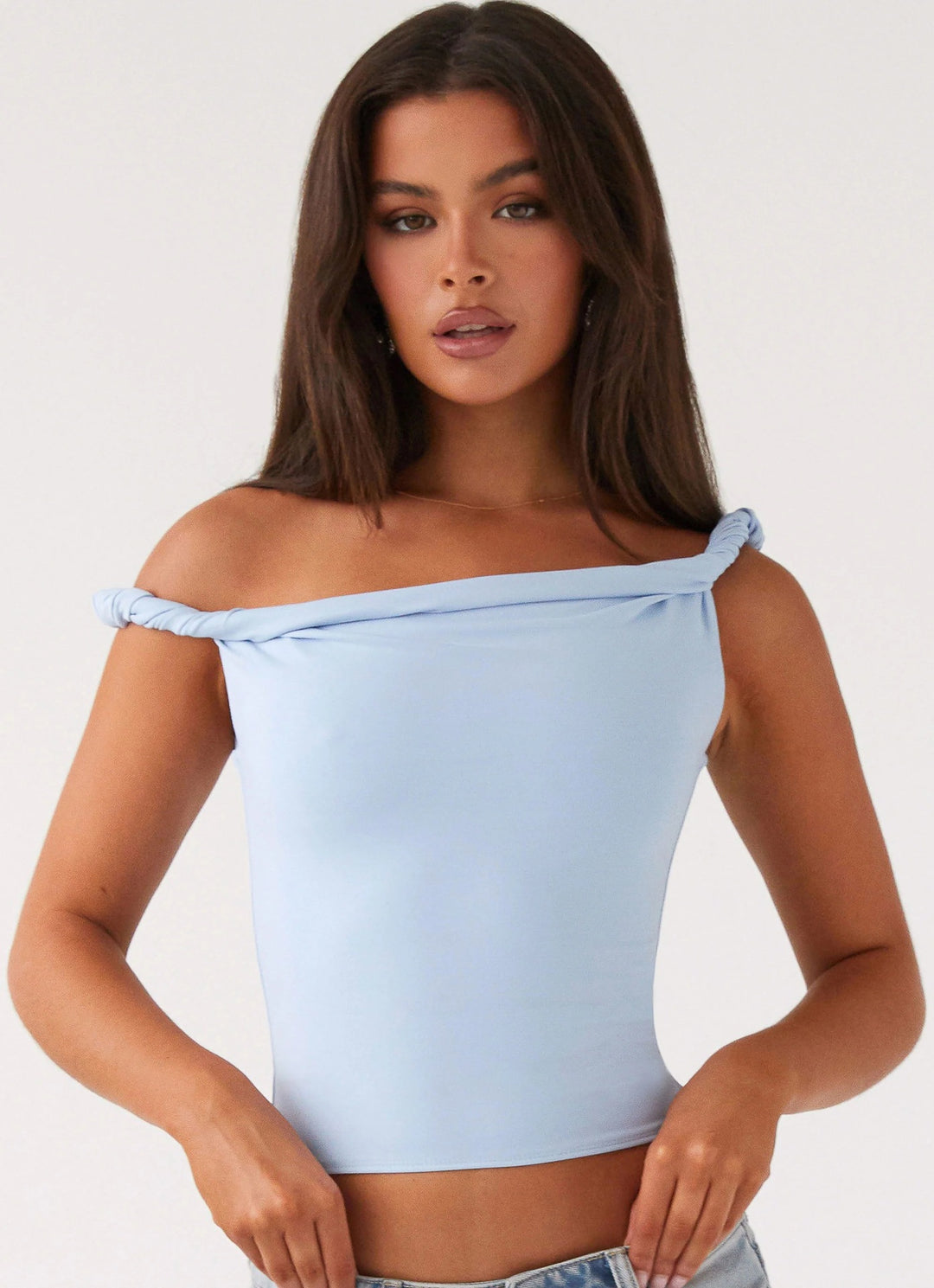 Damen Off-Shoulder Crop-Top mit modischen Raffungselementen EB