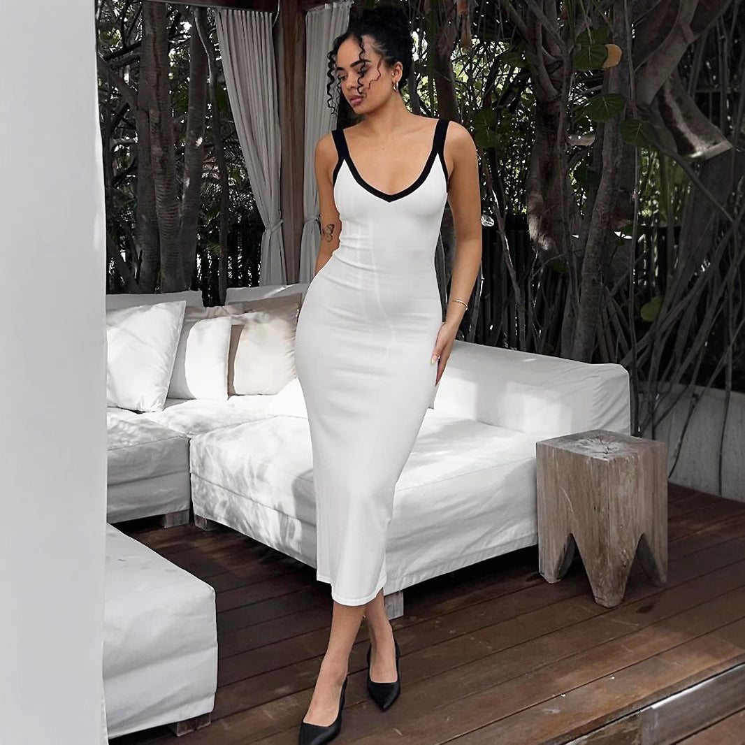Damen figurbetontes Kleid mit tiefem V-Ausschnitt EB