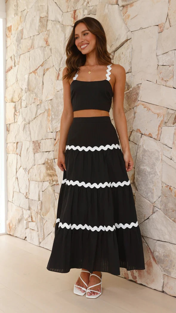 Damen Zwei-Teiliges Set aus gerafftem Crop-Top und voluminösem Maxirock EB