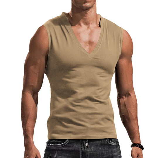 Herren nan tailliertes Tanktop mit tiefem V-Ausschnitt und Stretch-Baumwollmix EB