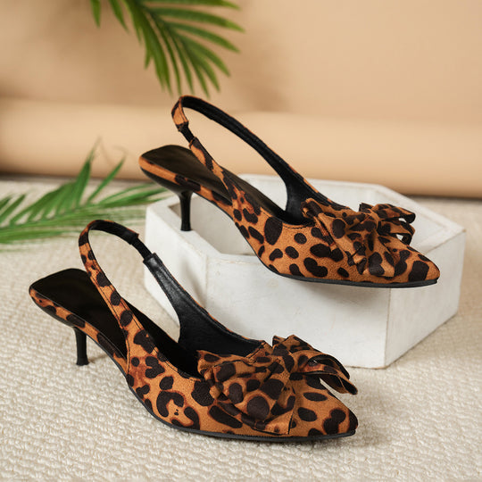 Damen Slingback-Pumps mit eleganter Schleifenapplikation und tierischem Muster EB