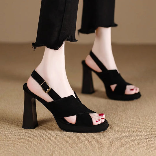 Damen elegante Plateau-Sandaletten mit geschwungenem Design und modischem Riemchen EB