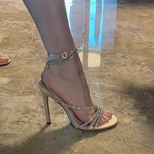 Damen elegante High Heel Sandalen mit funkelnden Riemen EB