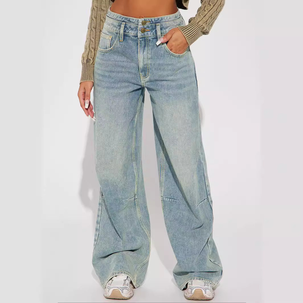Damen Weit geschnittene Hochbundjeans mit modischem Schnitt und praktischen Taschen EB
