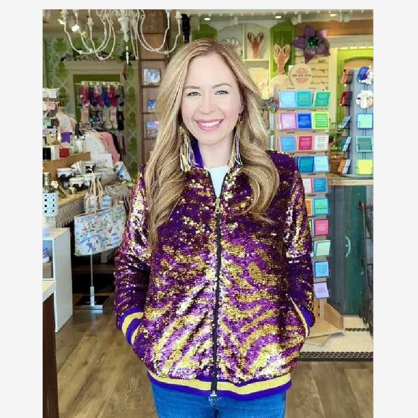 Damen Glitzernde Bomberjacke mit multicolore Pailletten EB