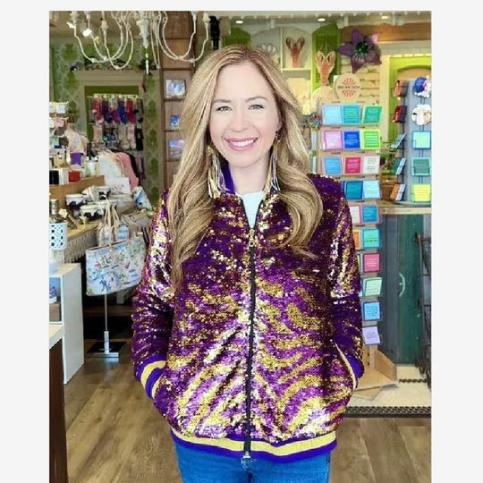 Damen Glitzernde Bomberjacke mit multicolore Pailletten EB