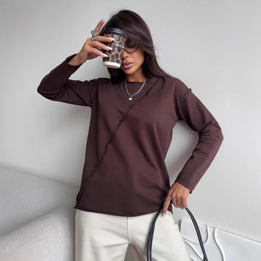 Damen Oversized Longsleeve mit schräger Naht und überschnittenen Schultern EB
