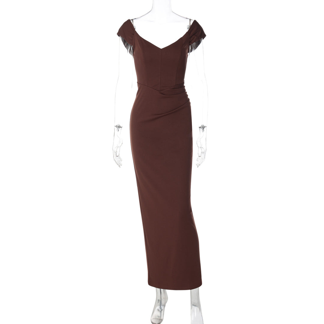Damen Elegantes Maxikleid mit verführerischem V-Ausschnitt und transparenten Ärmeln EB