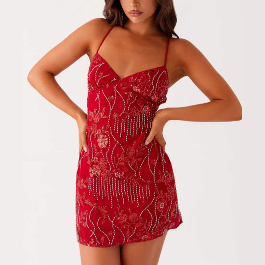 Damen Glamouröses Minikleid mit funkelnden Pailletten und verführerischen Details EB