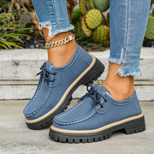 Damen bequeme Leder-Schnürschuhe mit rutschfester Sohle und praktischer Schnürung EB
