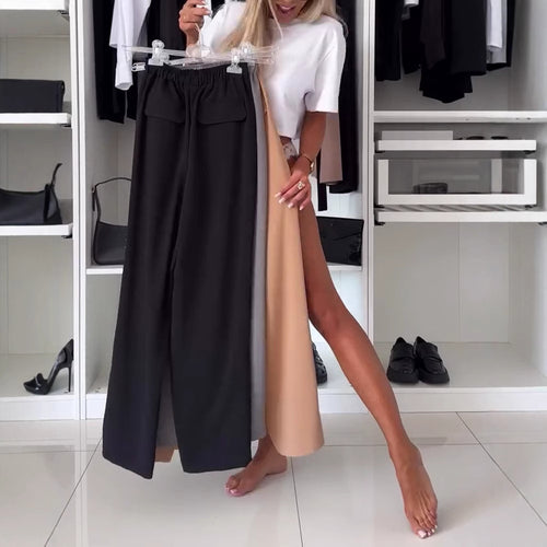 Damen Weit geschnittene Palazzo-Hose mit praktischen Seitentaschen und elastischem Bund Heidi-Mode