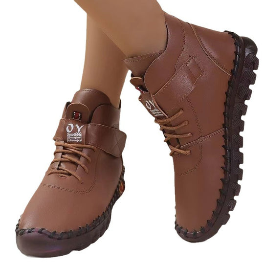 Damen nan knöchelhohe Freizeitboots mit Klettverschluss, elastischer Schnürung und markanter Profilsohle EB
