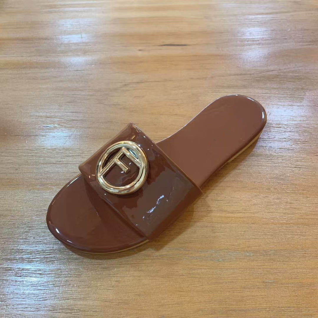 Damen Glamouröse Slide-Sandalen mit stylischem Logo-Akzent EB