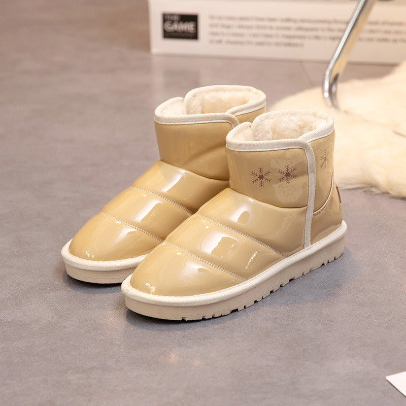 Damen modische Winterstiefel mit glänzenden Oberflächen und warmem Innenfutter EB