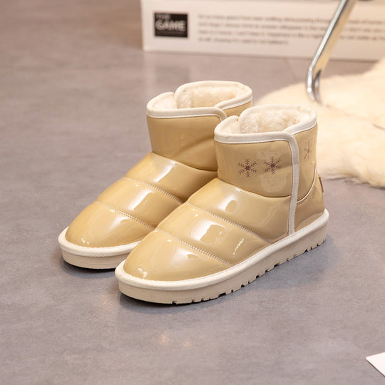Damen modische Winterstiefel mit glänzenden Oberflächen und warmem Innenfutter EB