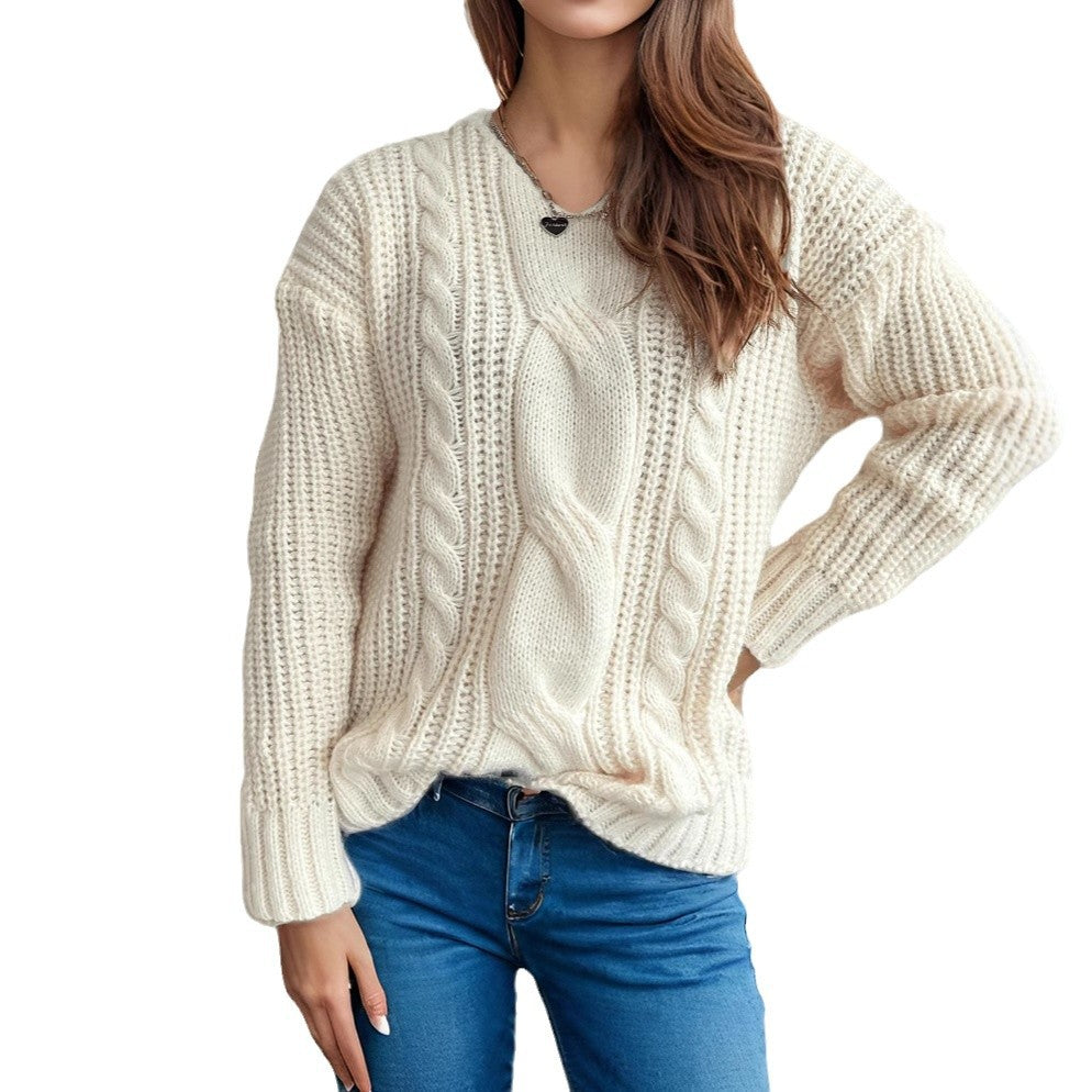 Damen Grobstrickpullover mit kreativem Zopfdesign und lässigem Schnitt EB
