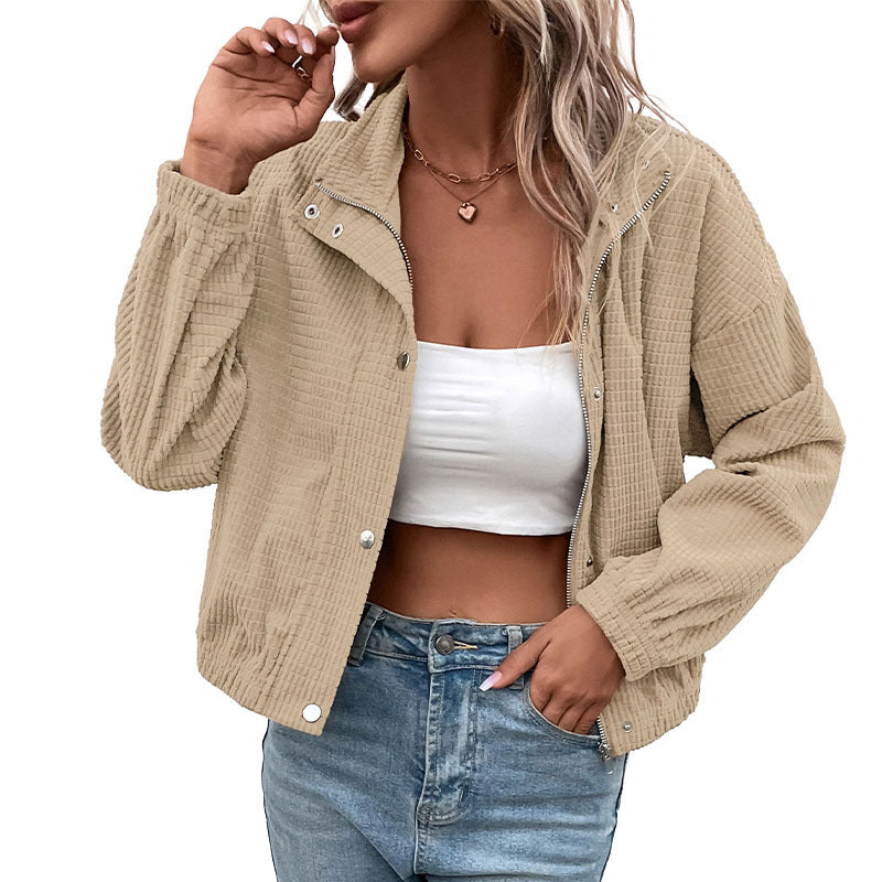 Damen Sweatjacke mit Stehkragen und strukturierter Oberfläche EB