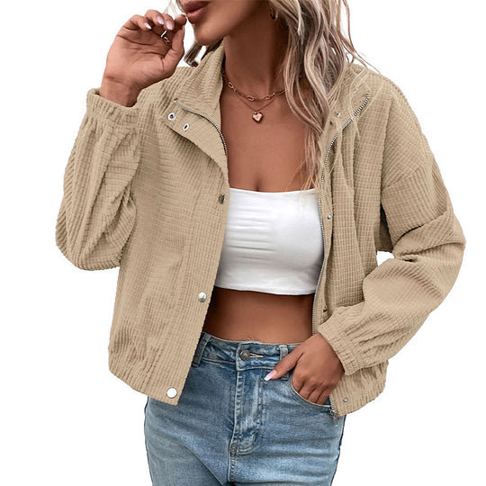 Damen Sweatjacke mit Stehkragen und strukturierter Oberfläche EB