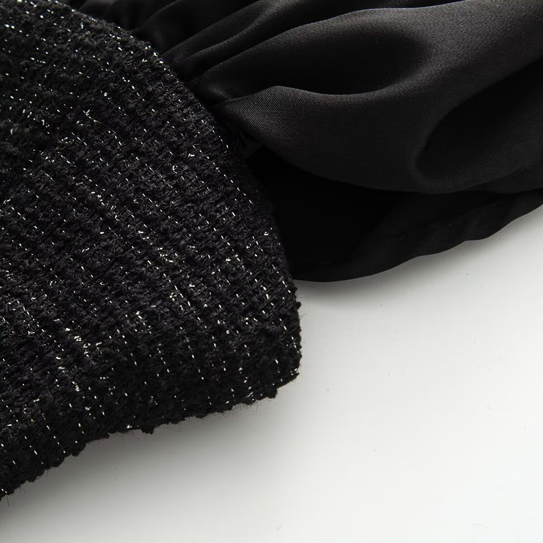 Damen Wickelbluse mit voluminösen Puffärmeln und dekorativen Knopfdetails EB