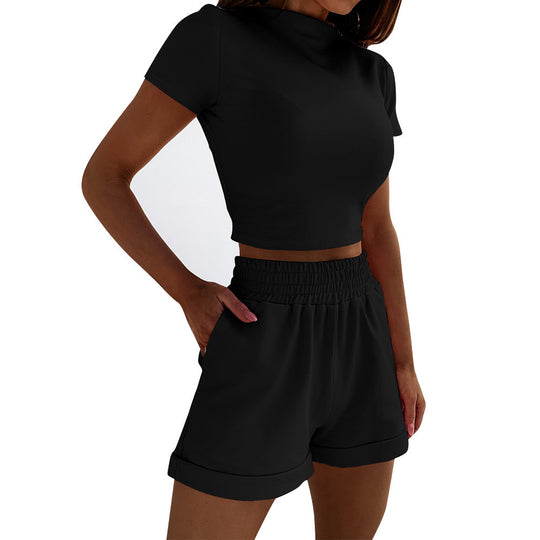 Frauen Freizeit Kurzarm-T-Shirt und Shorts Set EB