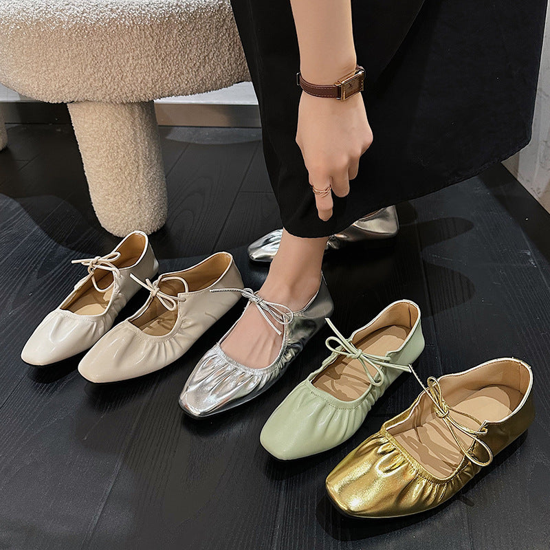 Damen Komfortable Ballerinas mit elastischem Riemen und modischem Knötchen-Detail EB