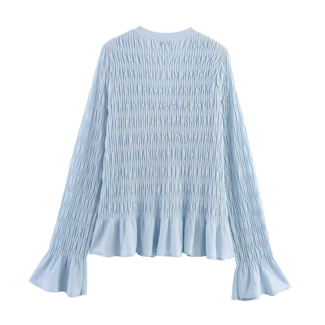 Damen Leichte und elegante Strickjacke mit Rüschensaum EB