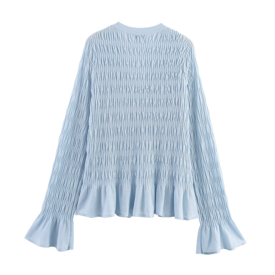 Damen Leichte und elegante Strickjacke mit Rüschensaum EB