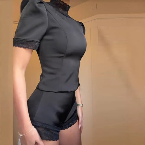 Damen Satin Schlafshorts mit Spitzenverzierung EB