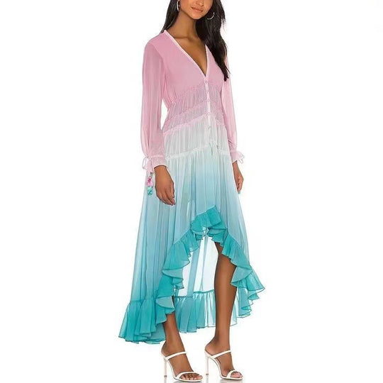 Damen Maxikleid mit Volant-Details und elastischem Oberteil EB