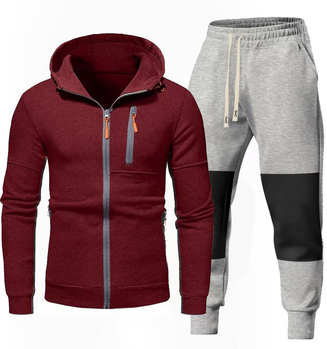 Herren Sportliches Hoodie- und Jogginghose-Set mit Funktionalen Reißverschlusstaschen EB