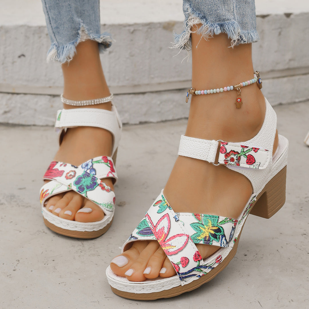 Damen Komfortable Sandalen mit floralem Design und verstellbarem Riemen EB