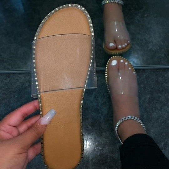 Damen Komfortable Slides mit eleganter Kettenverzierung EB
