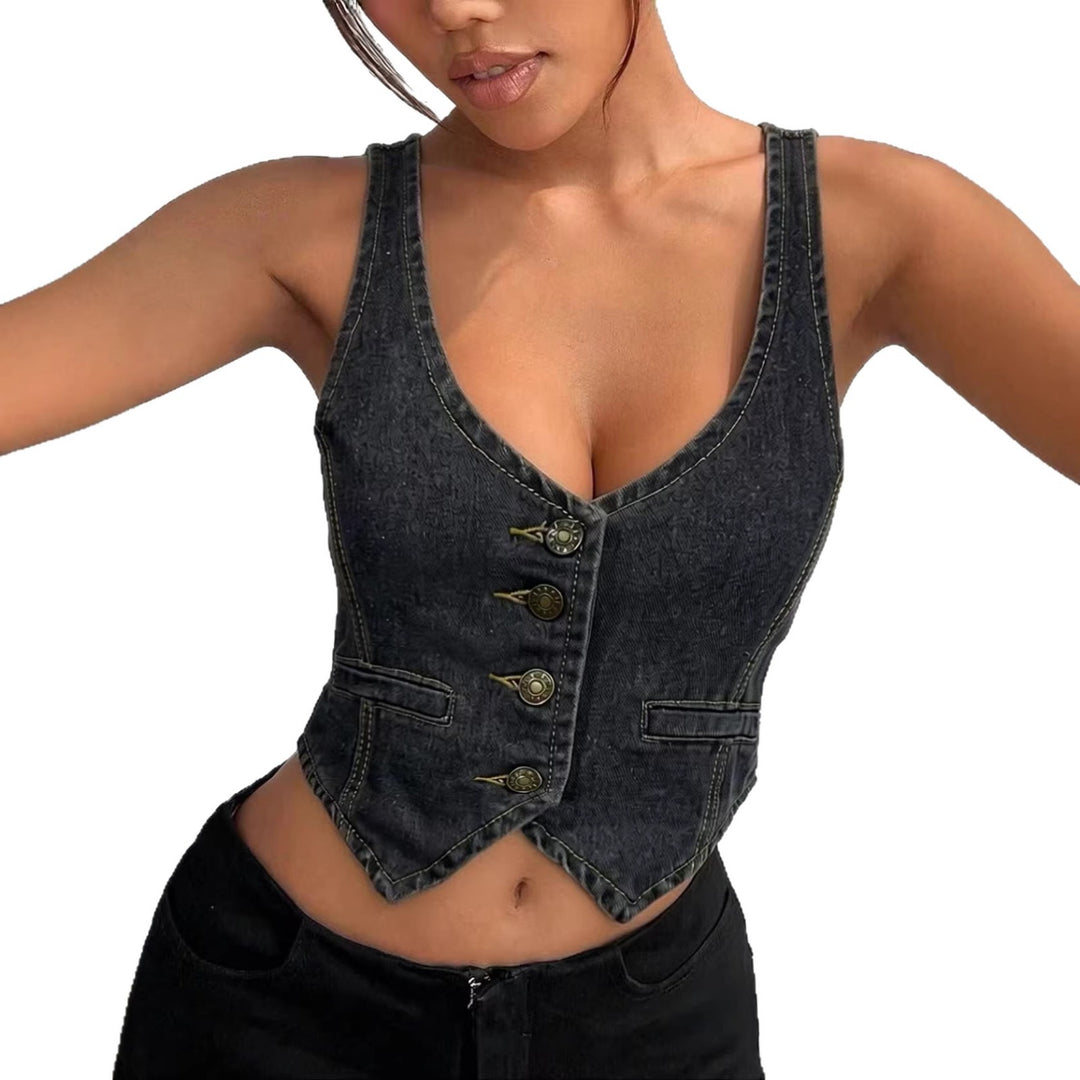 Damen Denim Bustier-Top mit Knopfdetails und verlängerter Silhouette EB