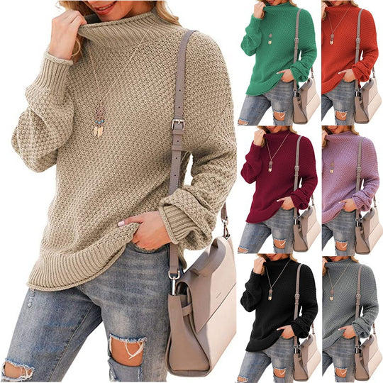 Damen Grobstrickpullover mit hohem Kragen und strukturierter Oberfläche EB