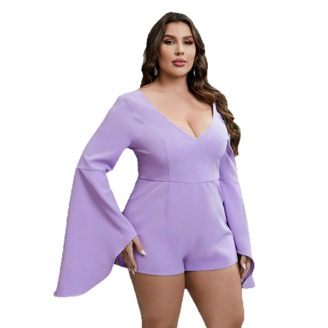 Damen Eleganter Playsuit mit weitem Arm und tiefem V-Ausschnitt EB