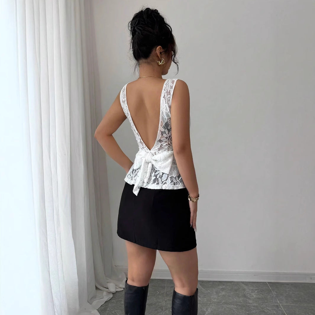 Damen Spitzenpeplum-Oberteil EB