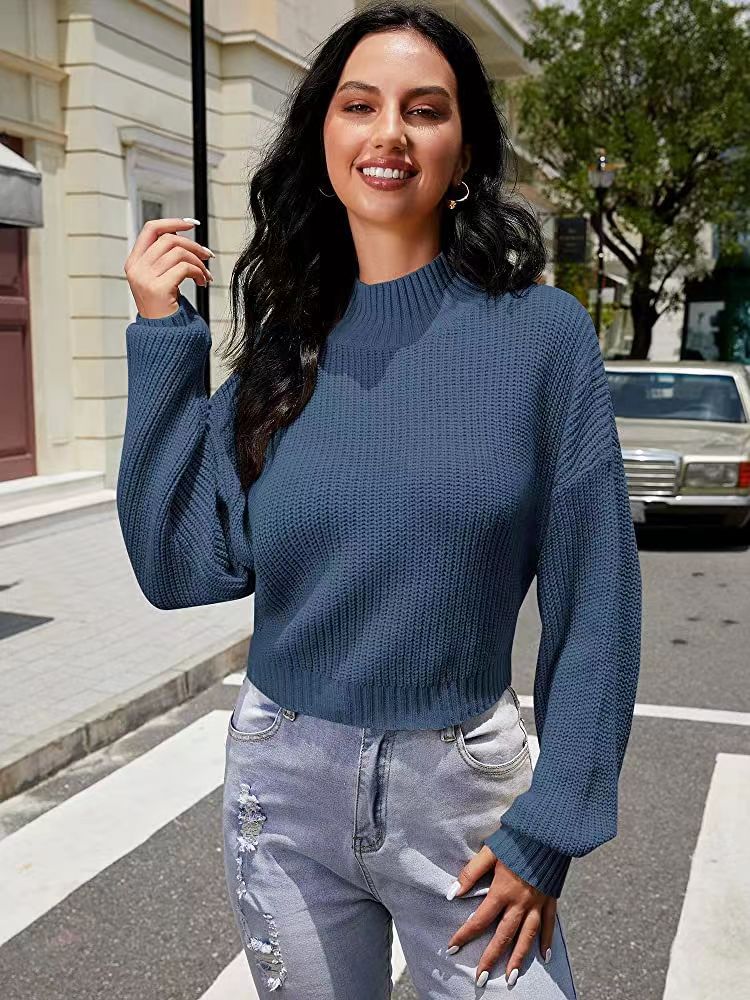 Damen Modischer Strickpullover mit weitem Ausschnitt EB