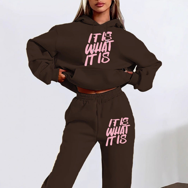 Damen Freizeit-Hoodie und Jogginghose Set mit inspirierendem Schriftzug EB